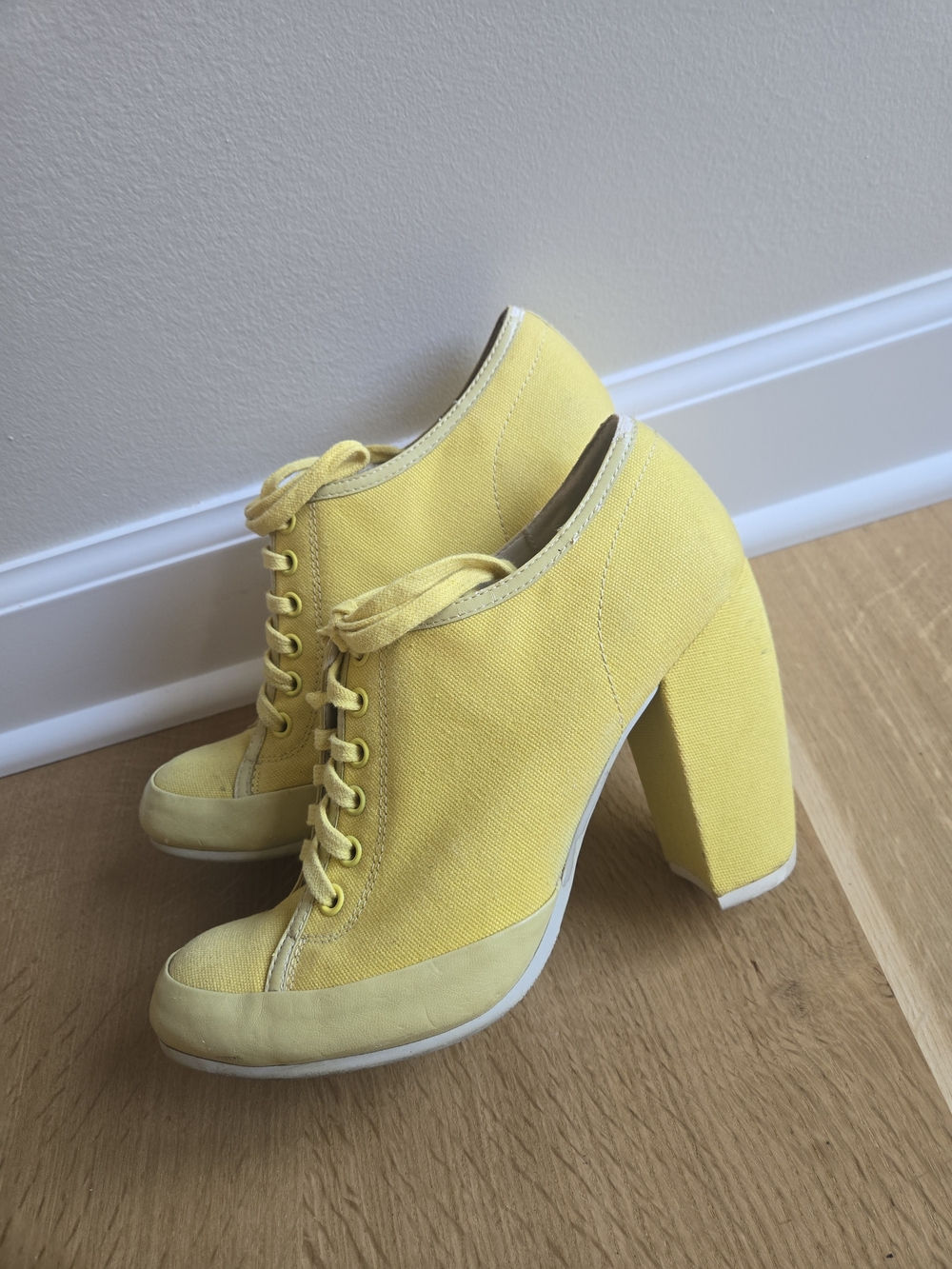 Nine West Canary Yellow Lace-Up Block Heel Pumps